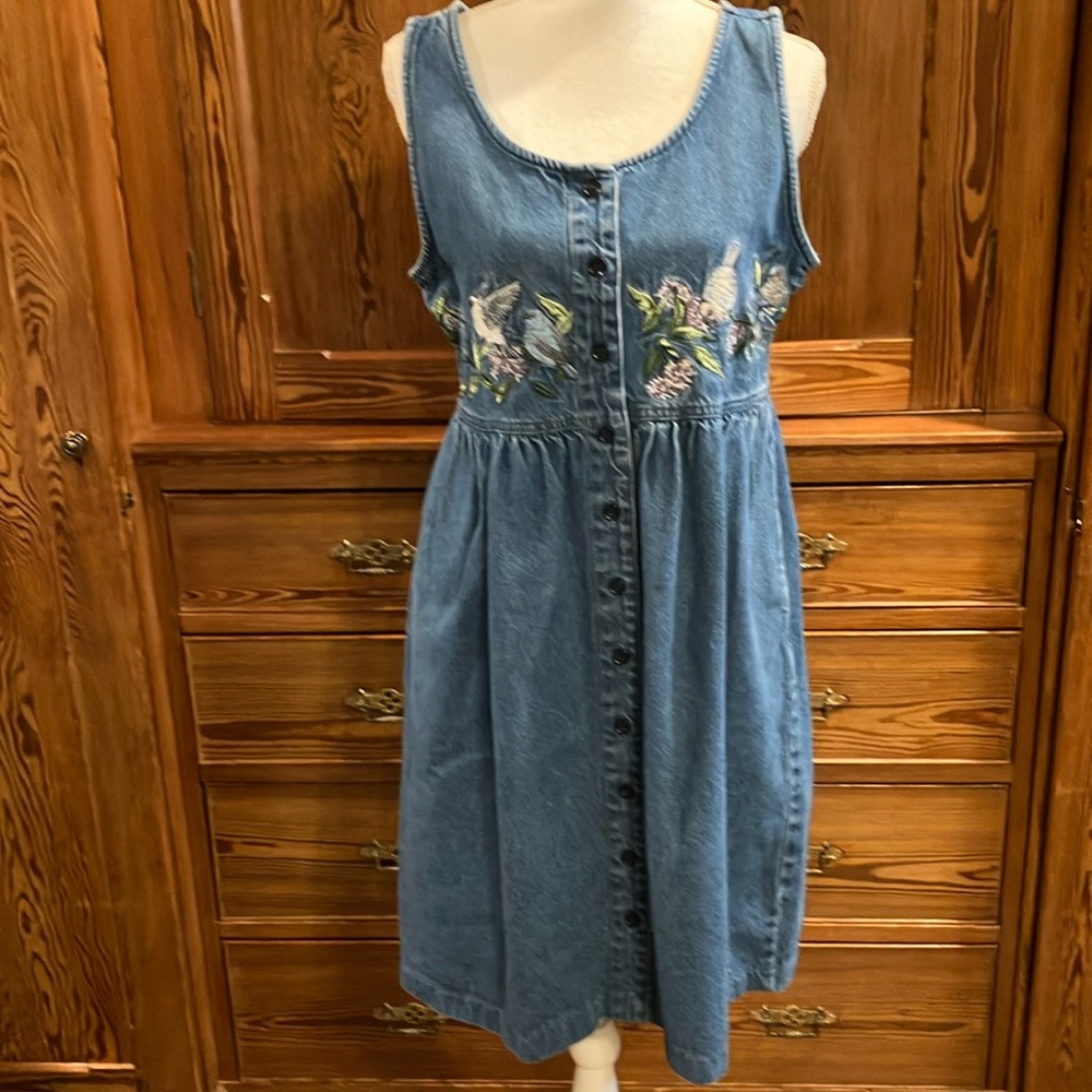 Embroidered Denim Dress